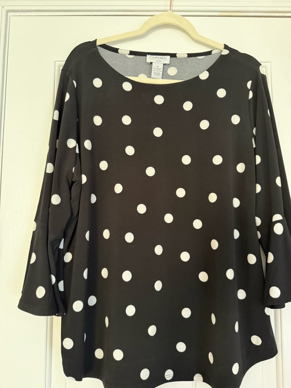 Carmen Marc Valvo Black and White Polka Dot Top